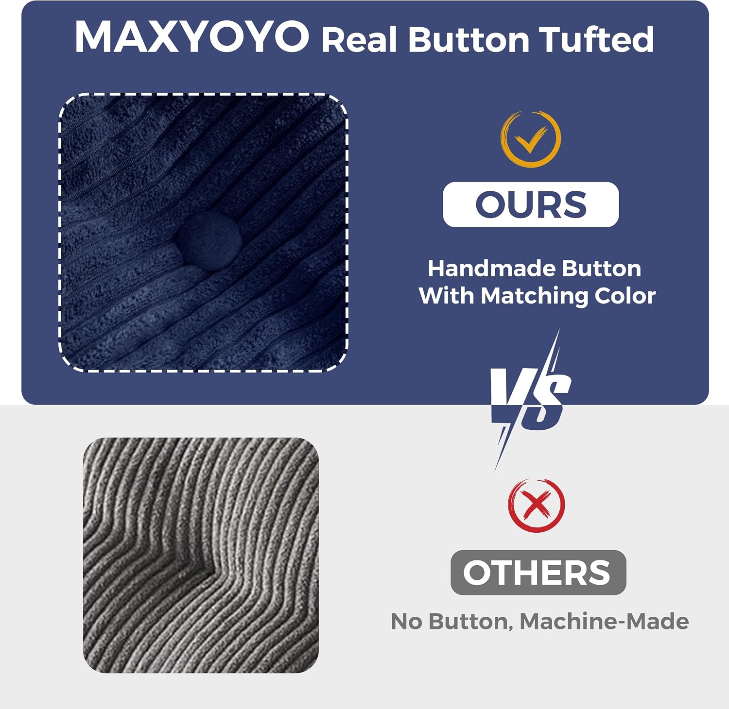 MAXYOYO Bean Bag Chair for Adults, Upholstered Floor Sofa with Armrests, Loveseat Boneless Couch with Tufted Cushion & Backrest, Sofa in A Box, Large Bean Bag Couch for Bedroom Living Room, Navy
