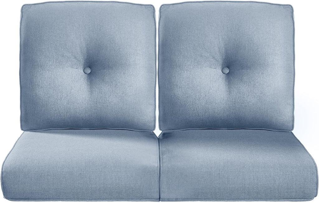 Pop 22x25/22x24 Outdoor Seat Cushions Set of 2 - Comfortable High Back Water-Resistant Patio Wicker Chairs Cushion for Dining Rocker Glider Loveseat Couch Sectional Sofa - Baby Blue/Button