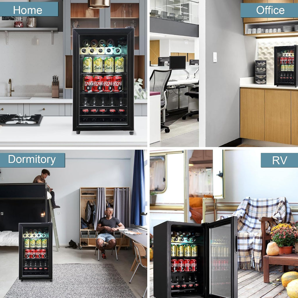 Beverage Refrigerator, 120 Cans Mini Fridge, Wine Cooler Refrigerator with Adjustable Shelving and Glass Door for Soda Beer or Wine, Perfect for Home/Bar/Office