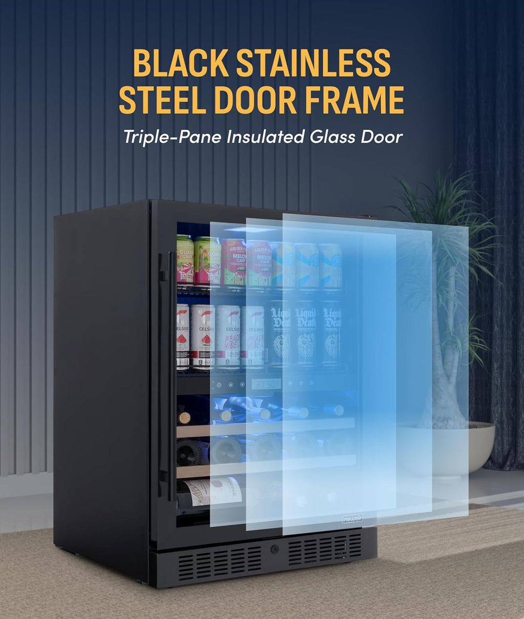 NewAir 24' Dual Zone Beverage Refrigerator & Wine Cooler for 24 Bottles & 100 Cans | Freestanding or Built-In Under Counter Mini Fridge for Beer, Wine and Soda | Stainless Steel