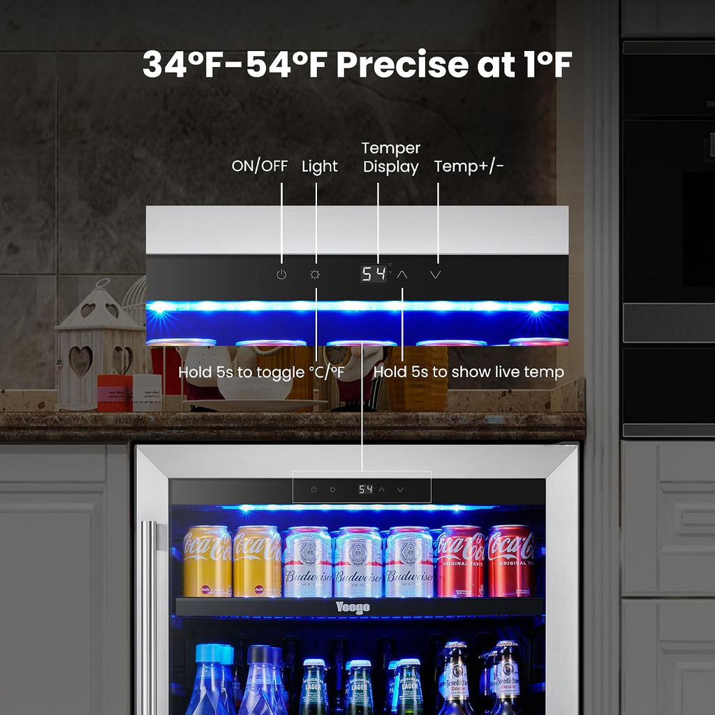 Yeego 24-Inch Built-In Beverage Refrigerator (2 Pack) - Large Capacity Drink Cooler with Glass Door, Auto Defrost Beverage & Wine Fridge for Cans and Bottles, Under Counter & Freestanding
