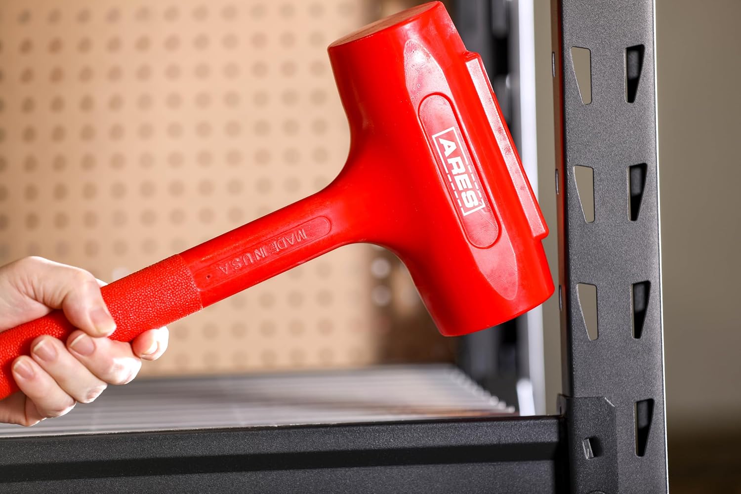 ARES 4131012 – 9.5-Pound Sledge Deadblow Hammer – Steel Shot-Filled Head Breaks Down Debris, Drives Stakes, Indoor and Outdoor Construction – Polyurethane Design Minimizes Rebound - Made in USA