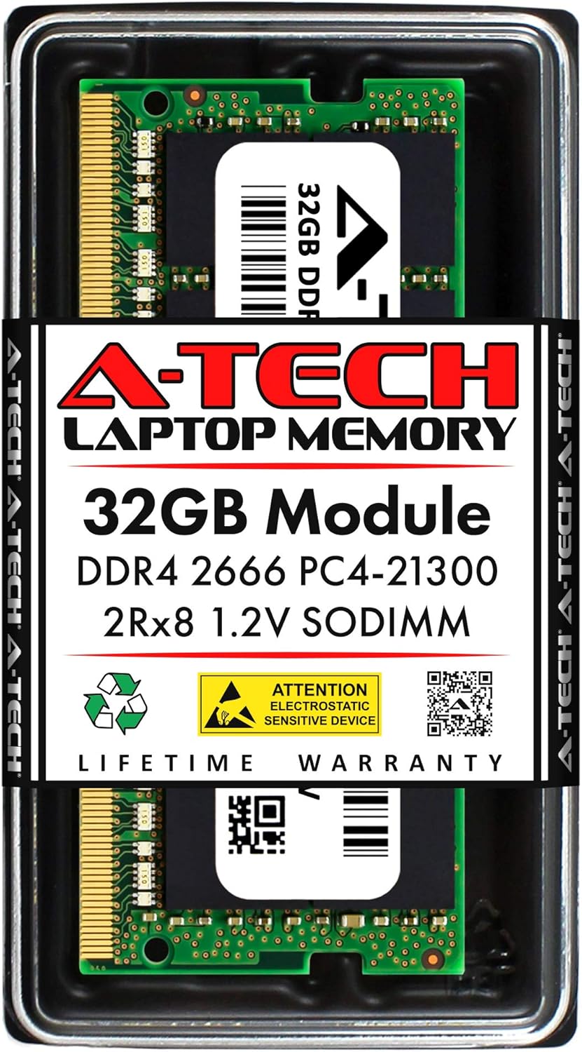 A-Tech 32GB RAM for MSI GF63 Thin Laptop | DDR4 2666MHz PC4-21300 SODIMM 2Rx8 1.2V 260-Pin Non-ECC SO-DIMM Memory Upgrade