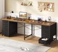 TVU 2 Person Desk with 8 Drawers, Large Home Office Computer Desk with Power Outlets, 78 Inch Long Double Desks for Two People, Rustic Brown