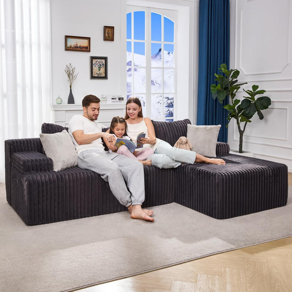 Modular Sectional Sofa Couches L-Shape Couch 3 Seat Modular Sofa Memory Foam Sectional Couches for Living Room, Cloud Couch with Oversized Chaise (Dark Grey Facing Chaise)