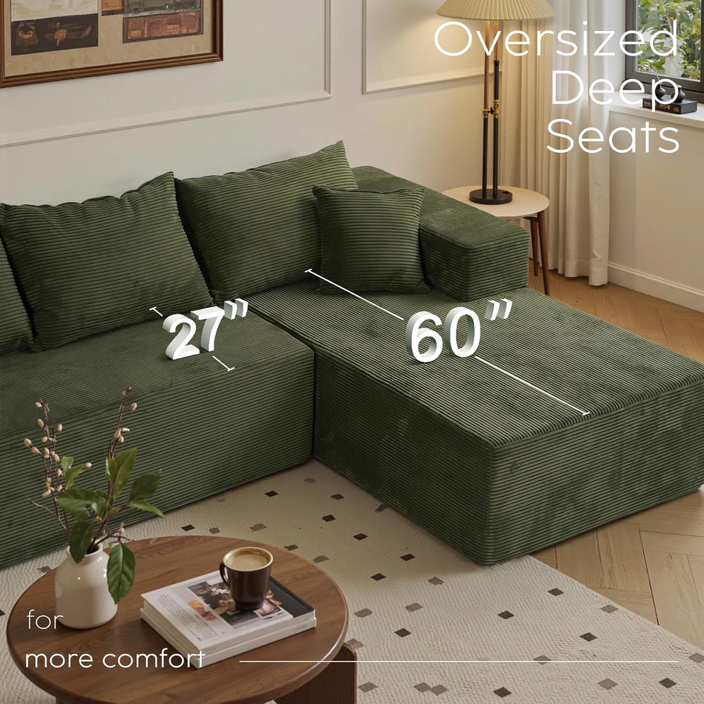 Green 103' Cloud Couch Sectional Sofa in Box with L-Shape Chaise,Modern Modular Couches Upholstered with Deep Seat for Living Room,No Assembly Required