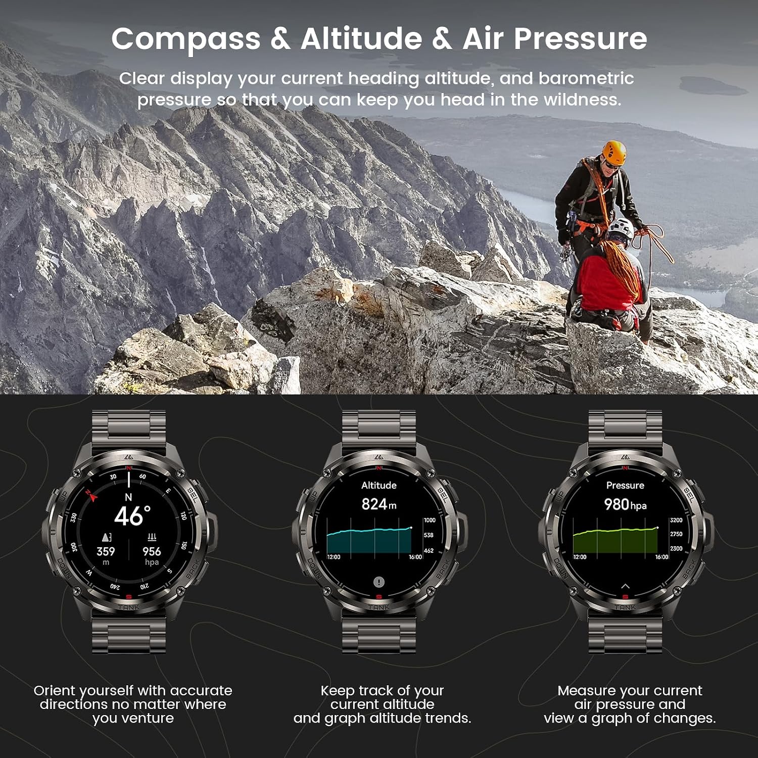 AMAZTIM GPS Smart Watch for Men, 6 Satellite Positioning, Compass, Stainless Steel Body, 50M Waterproof, 470mAh Extra-Large Battery, Answer/Make Call, 1.43' AMOLED Screen, Compatible for Android iOS