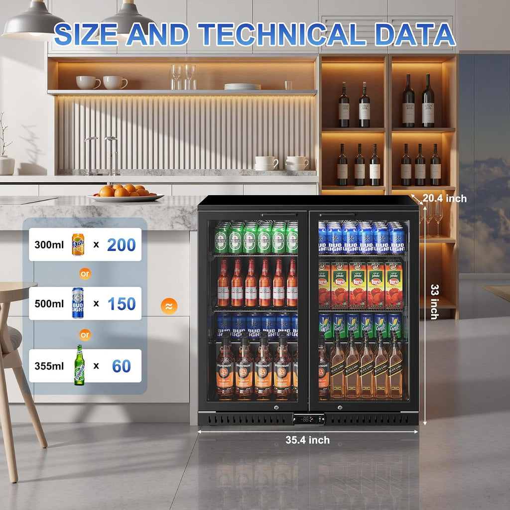 Back Bar Cooler, 7.4 Cu.ft Under Counter Beverage Refrigerator with 2 Glass Doors, LED Lighting, Adjustable Shelves, Beer Wine Soda Drink Fridge for Home Bar, Restaurant, ETL Approved
