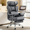 ALLGOD Office Chair Comfy, Big and Tall Executive Leather Chair, High Back Ergonomic Wide Chair with Footrest, Reclining Computer Desk Chair, Heavy Duty Gaming Chair with Padded Arm and Pillow, Grey