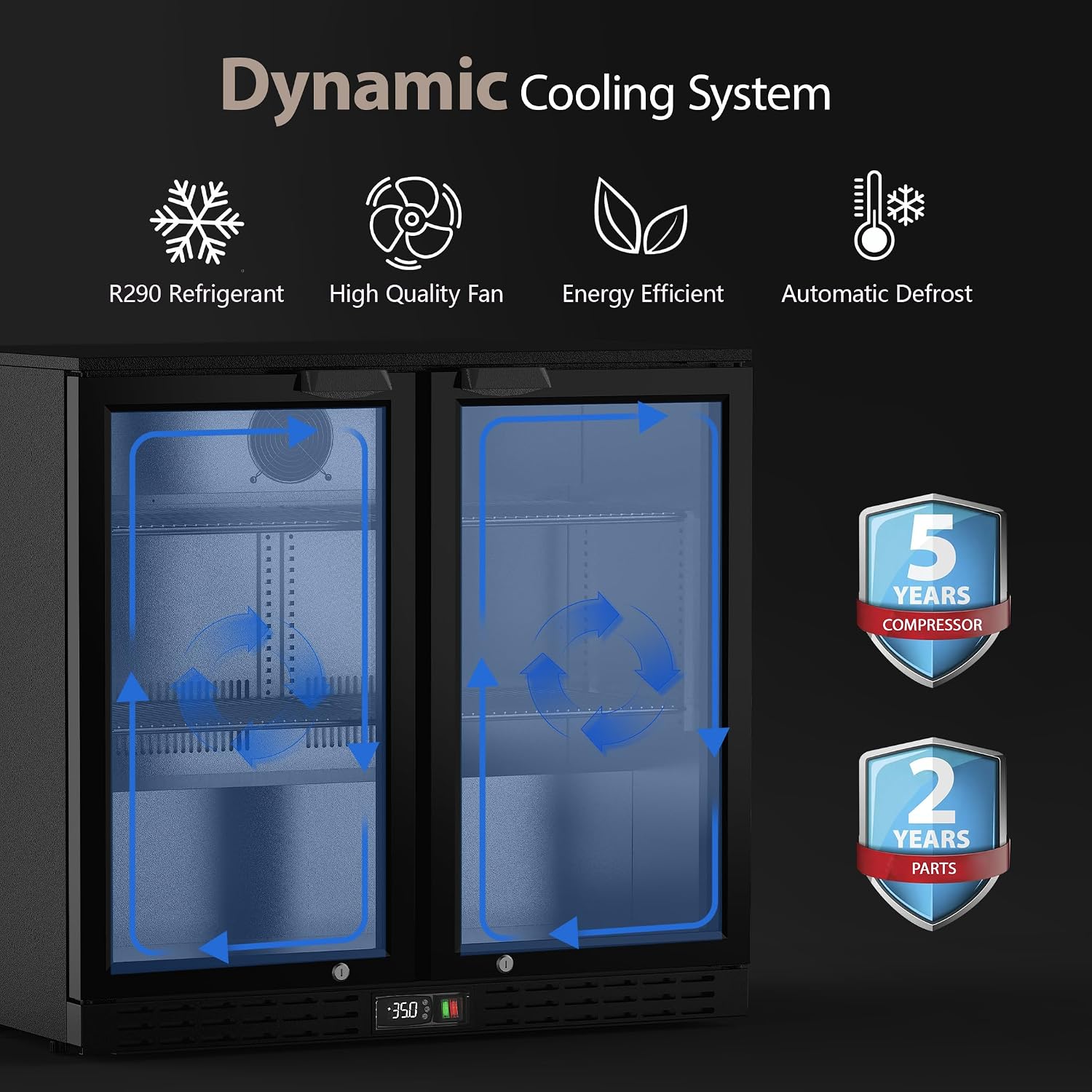 Coolake Back Bar Cooler Refrigerator with 2 Glass Doors, 7.4 cu.ft Commercial Under Counter Height Beverage Refrigerator with LED Lighting, Display Drink Fridge for Home Bar, Man Cave, Garage, Office