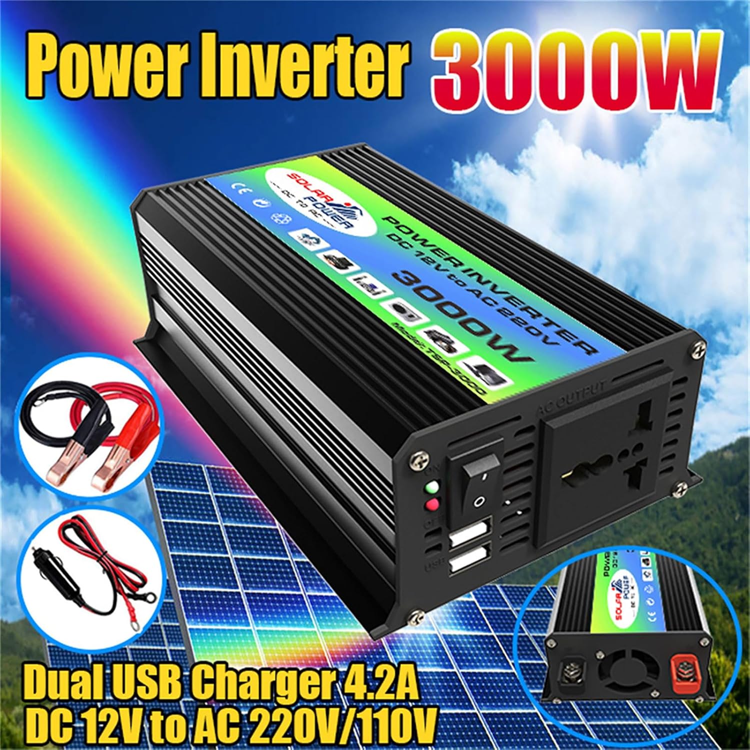 3000W Off-Grid Solar Panel Kit with 60W Monocrystalline Panel & 30A PWM Charge Controller for RV, Outdoor, and Home Use(110V)(220V)