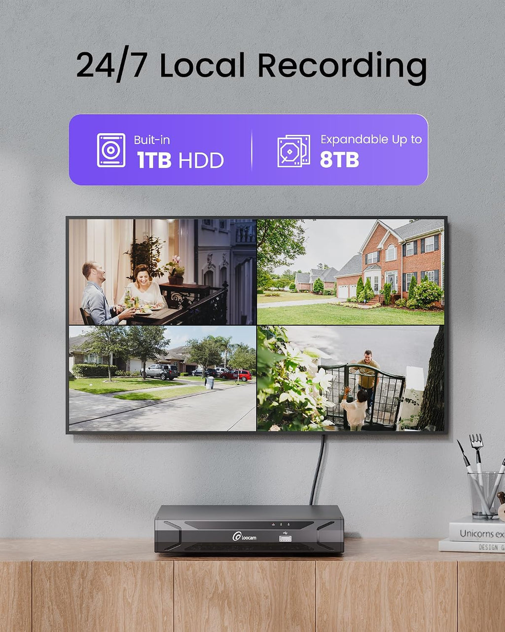 Loocam PoE Security Camera System 8CH 5MP H.265+NVR with 1TB HDD, 4MP Wired PoE Camera System 25fps IP Cams, 24/7 Recording Camera for Home Security, AI Human Vehicle Detection, Plug & Play