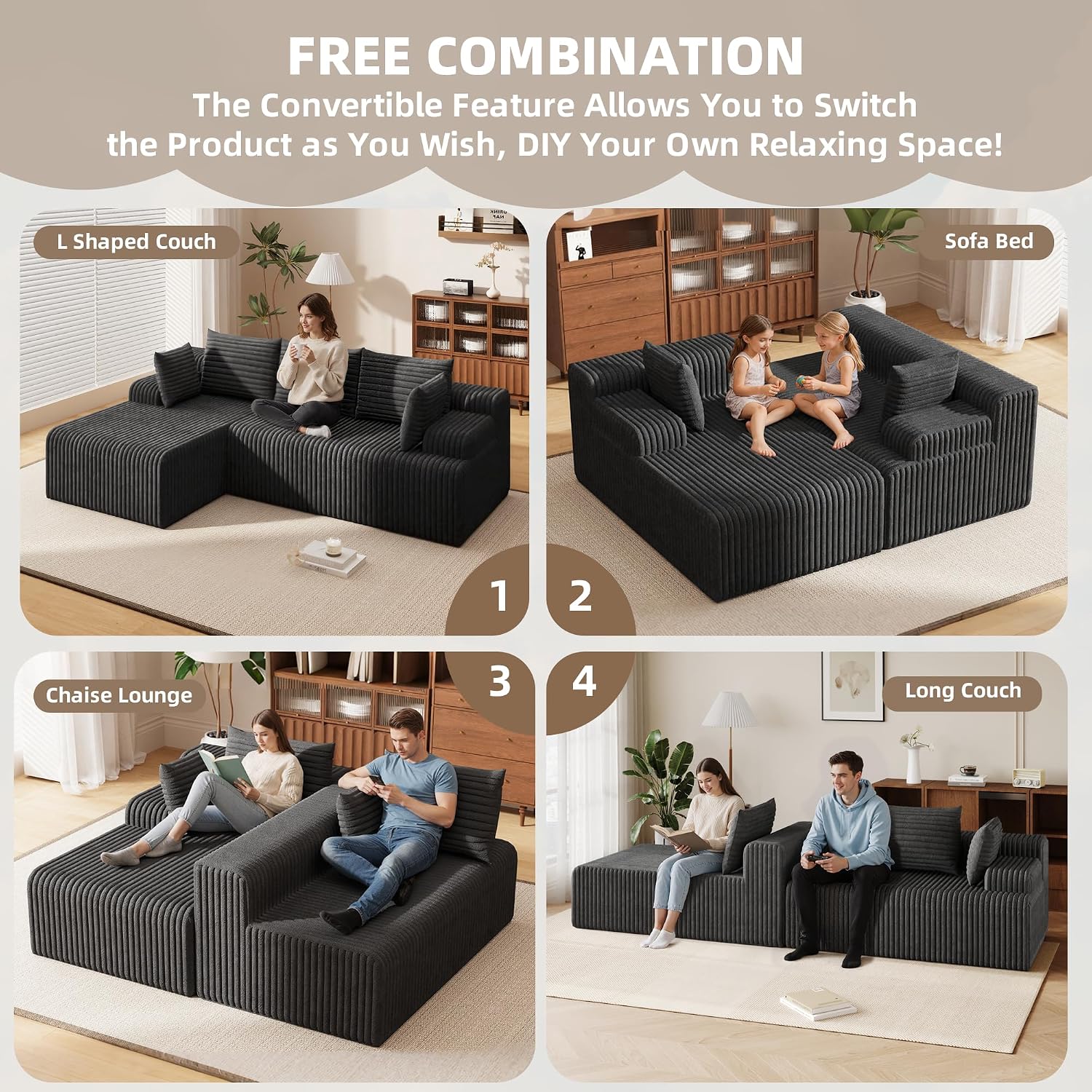 2026 New Boneless Couch, No Assembly Cloud Couch Sectional with Deep Seat & Chaise for Small Spaces, Upholstered Boneless Sectional Couch for Living Room, L Shaped Couch with Left Facing Chaise, Grey