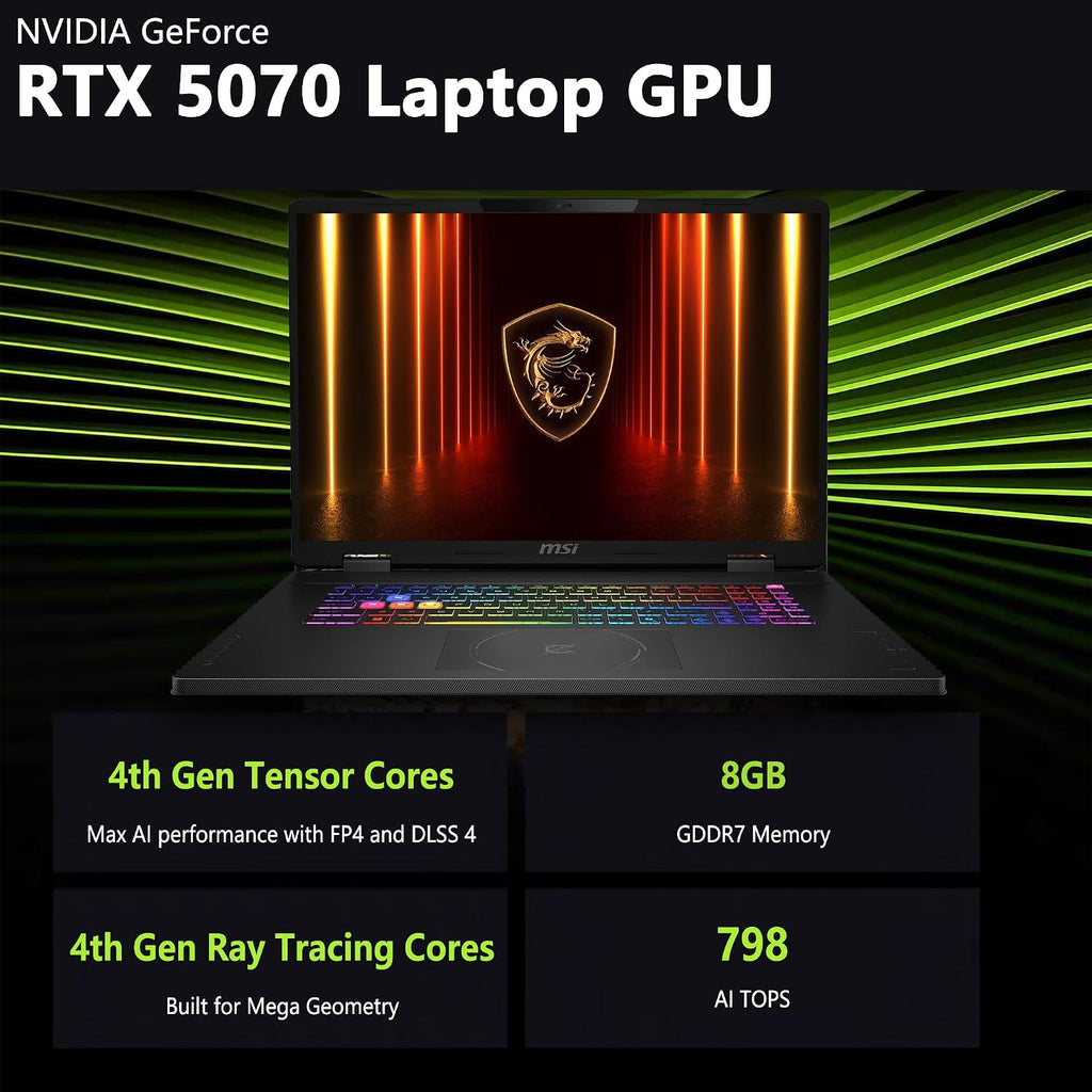msi Crosshair 18 HX AI Gaming Laptop | 18' QHD+ IPS 240Hz | Intel Core Ultra 9 275HX | 64GB DDR5 1TB SSD | GeForce RTX 5070 (Up to 798 AI Tops) | RGB Backlit Thunderbolt 4 Win11 Pro w/DLCA Accessory