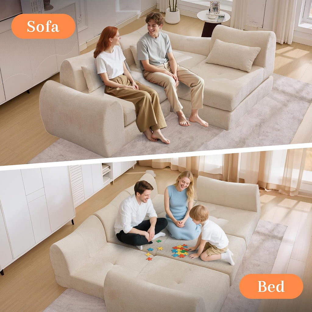 MAXMAXX 102' Modular Sectional Cloud Sofa,4-in-1 Folding Convertible Sofa Bed, Floor Boneless Couch, Modular Cushion Couch,Suitable for Living Room,Bedroom and Recreation Room(Beige)