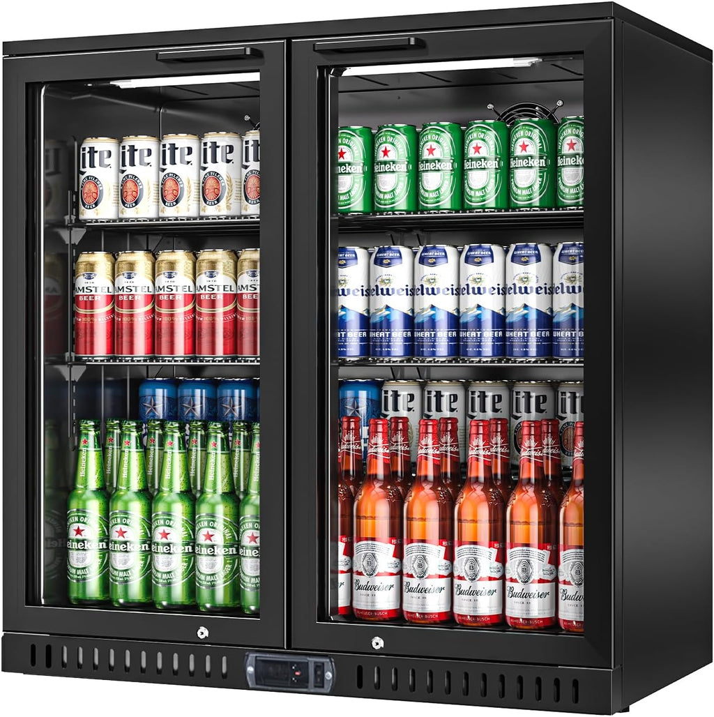Back Bar Cooler, 7.4 Cu.ft Under Counter Beverage Refrigerator with 2 Glass Doors, LED Lighting, Adjustable Shelves, Beer Wine Soda Drink Fridge for Home Bar, Restaurant, ETL Approved