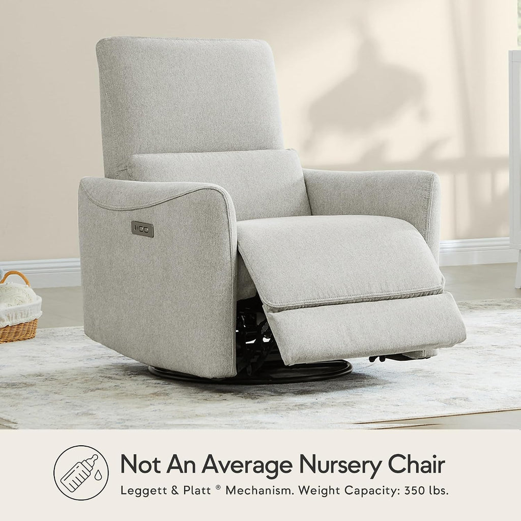 CHITA Power Recliner Chair Swivel Glider, FSC Certified Fabric Living Room Nursery Reclining Sofa Chair with Lumbar Support, Dove Grey
