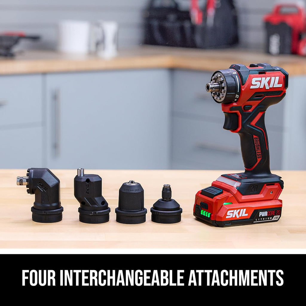 SKIL PWR CORE 20 Brushless 20V Compact Multi-Head Drill Driver Kit, Includes 2.0 Ah USB-C Battery & PD Charger - QD6293B-10