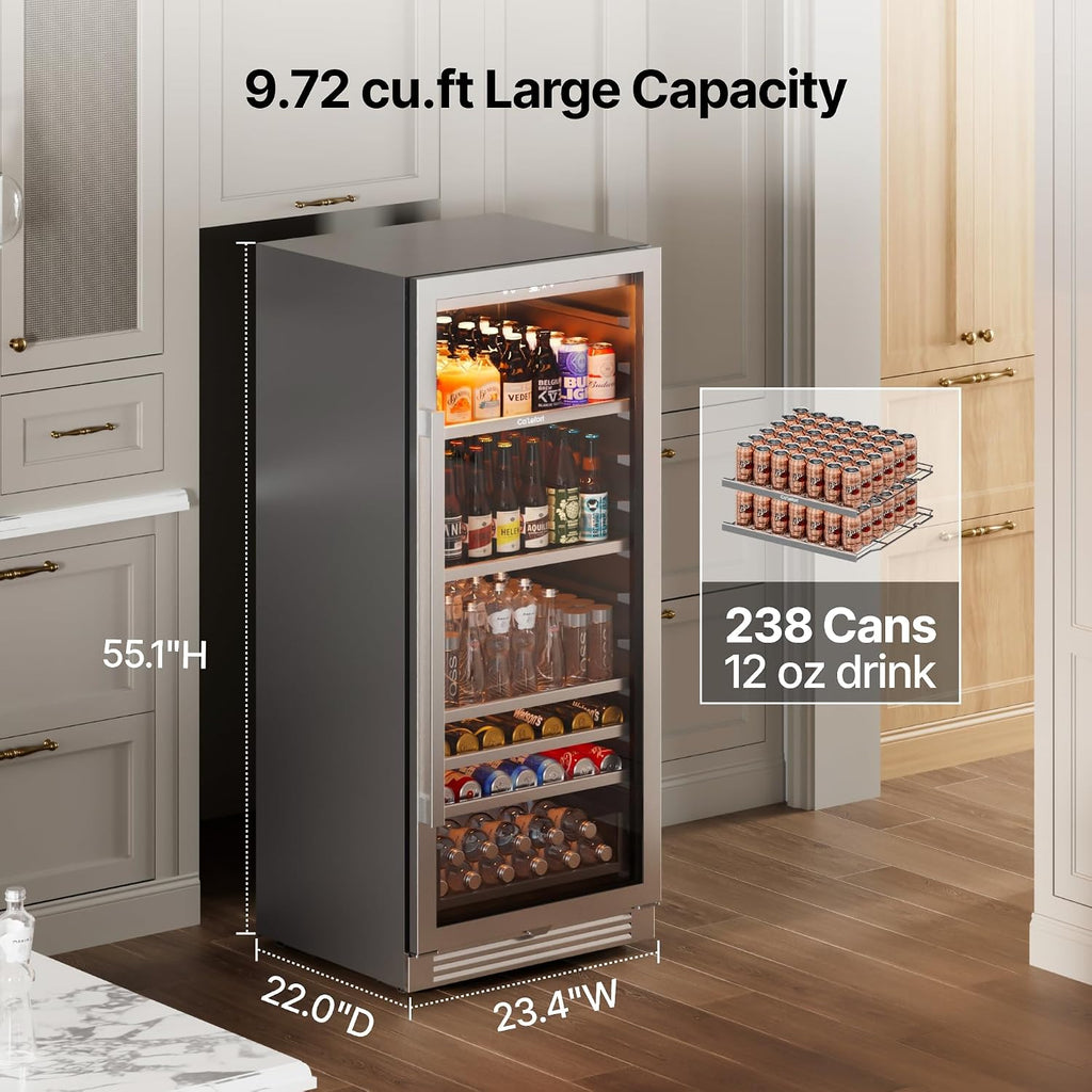 Ca'Lefort Beverage Refrigerator Cooler - 24 Inch Beverage Fridge 238 Can with Glass Door, Built-in or Freestanding Refrigerator with 3 Color LED, Drink Cooler for Soda Beer or Wine (Right-Hinged)