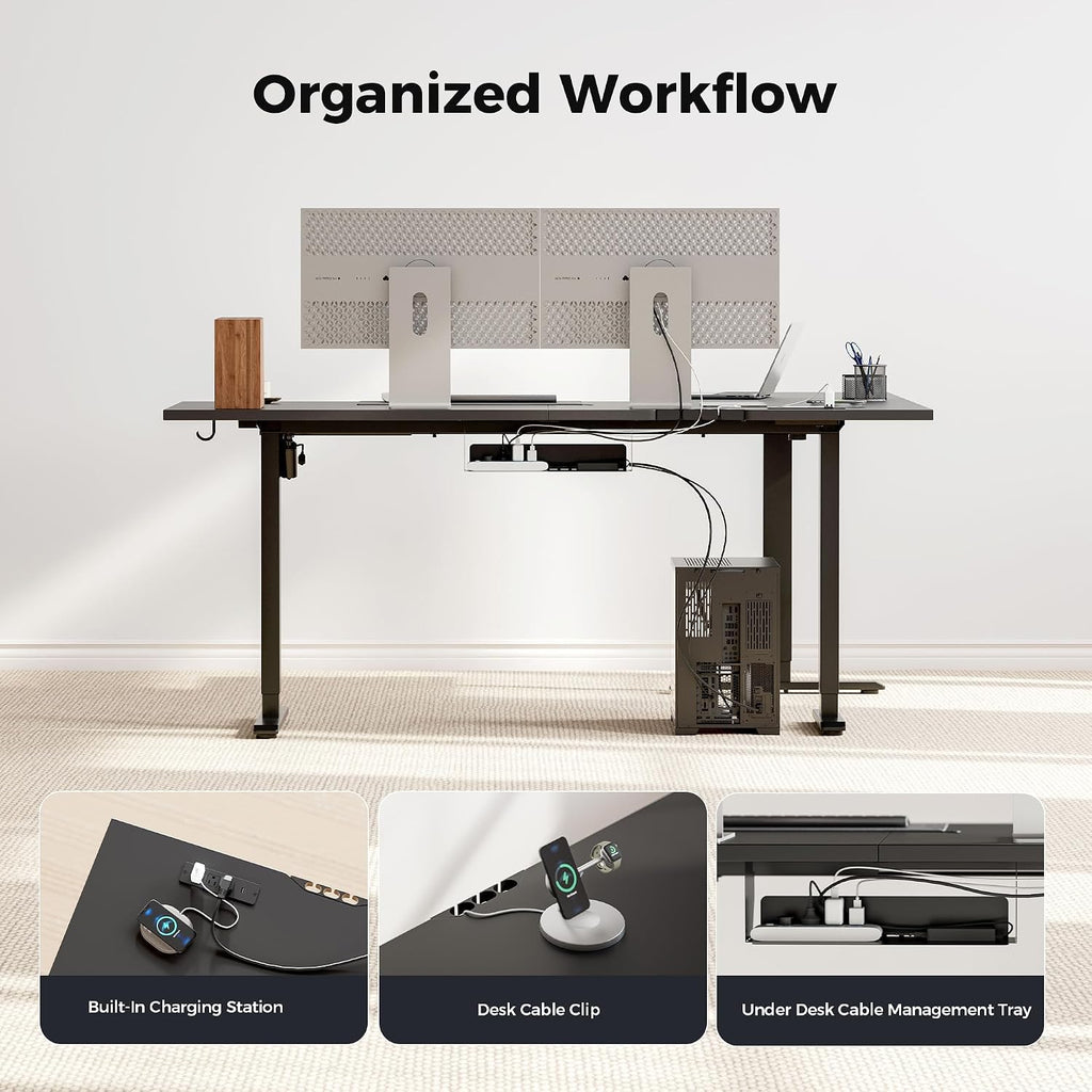 Agilestic Electric L Shaped Standing Desk 63 x 48 Inch with Power Outlet, Height Adjustable Corner Stand up Desk with Cable Management,Sit Stand Home Office Workstation with Splice Board, Black