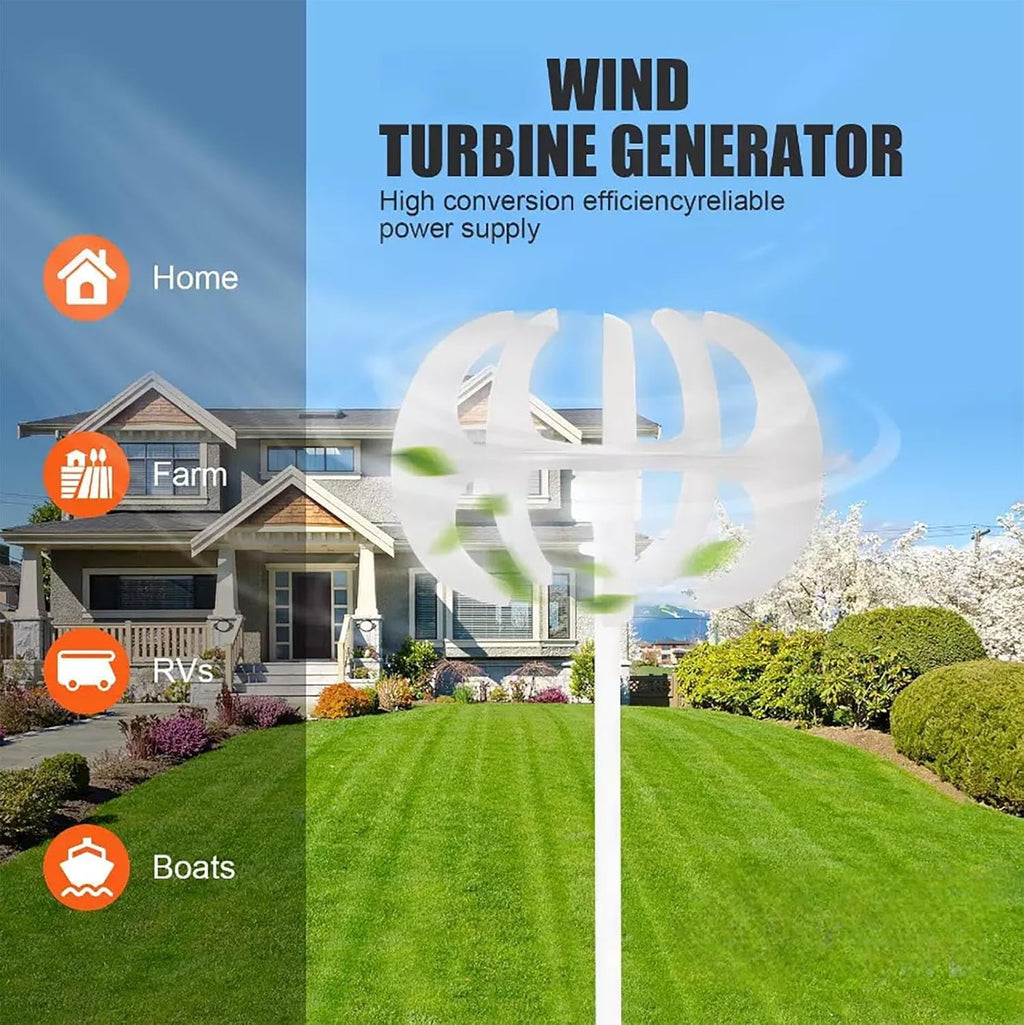 3000W Vertical Axis Wind Turbine Generator 12V/24V 5-Blade Maglev VAWT Red Lantern Design For Landscape & Street Lighting Low-Noise, Nylon Fiber Blades, Electromagnetic Brake(12v)