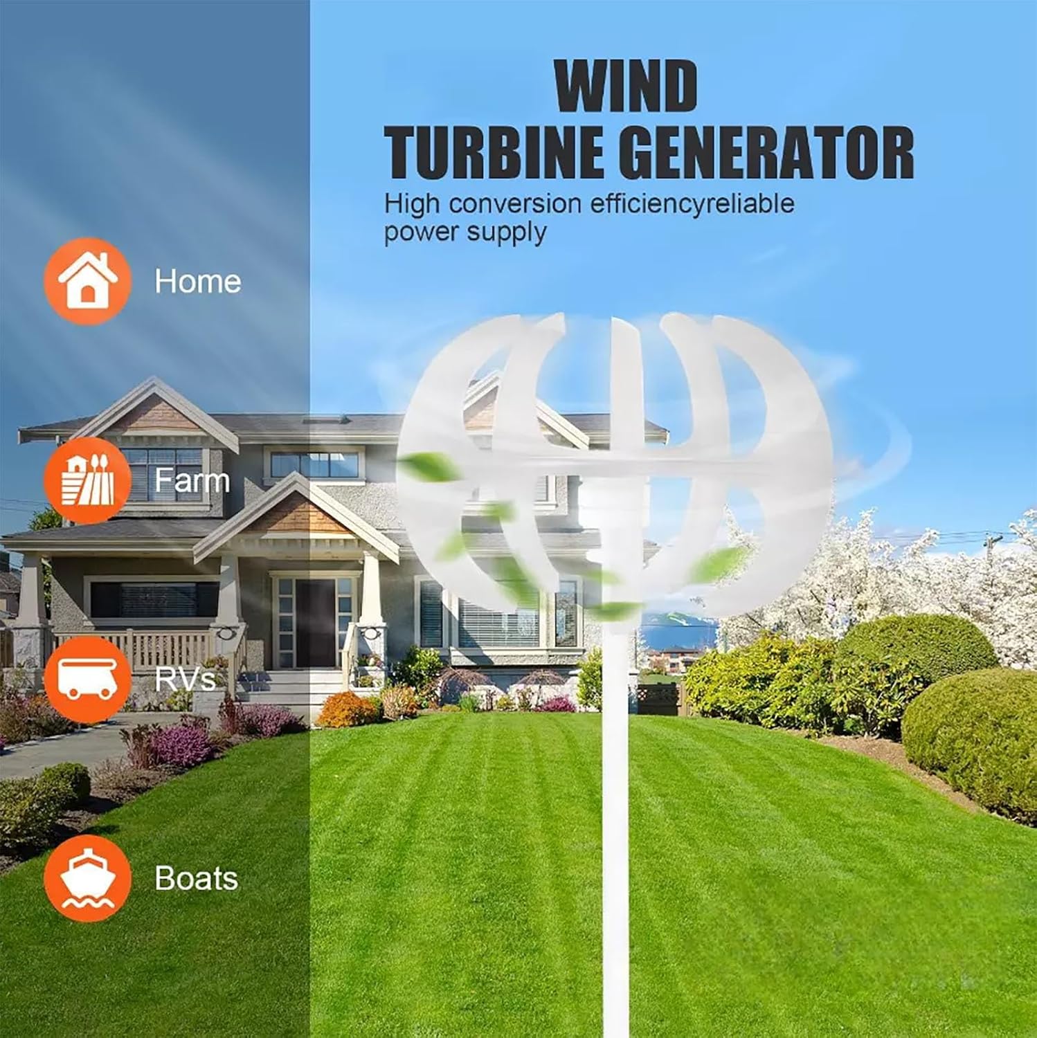 3000W Vertical Axis Wind Turbine Generator 12V/24V 5-Blade Maglev VAWT Red Lantern Design For Landscape & Street Lighting Low-Noise, Nylon Fiber Blades, Electromagnetic Brake(12v)