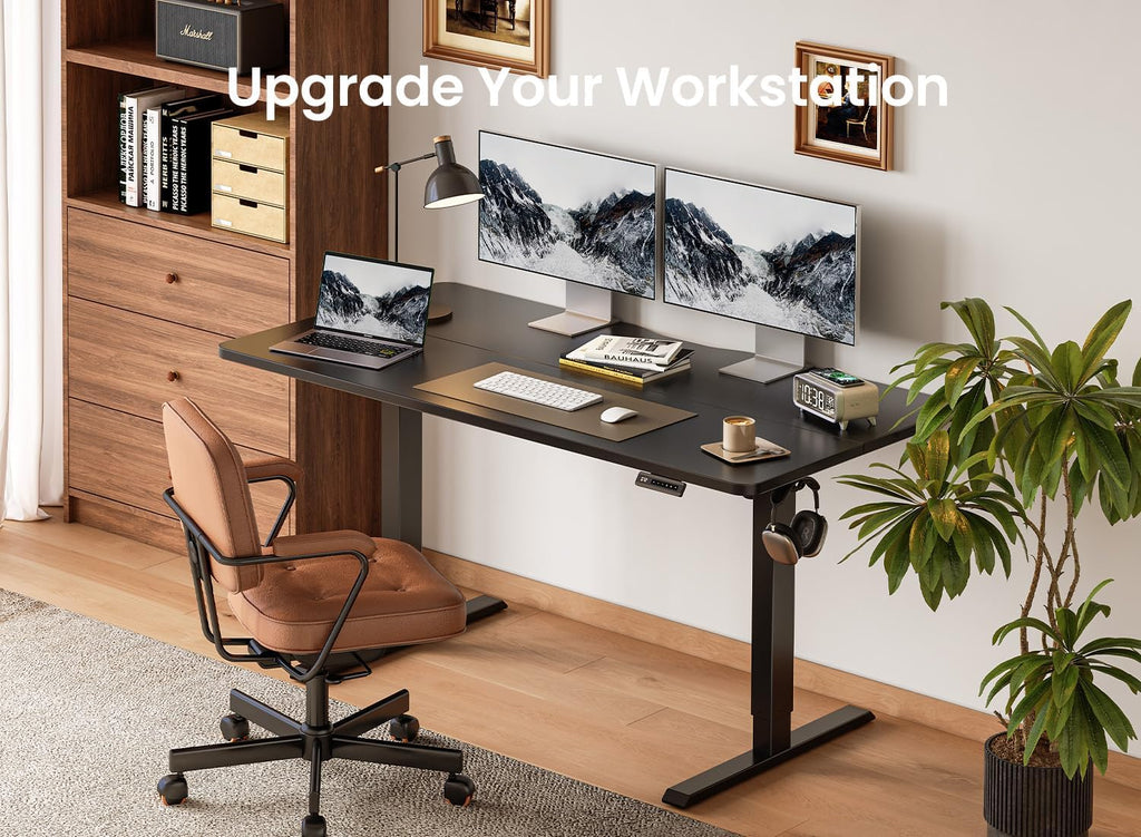 BANTI 48 × 24 Inches Standing Desk, Ergonomic, Electric Height Adjustable, Sit and Stand Up, Computer Office Desk with Splice Board, Black Frame/Black Top