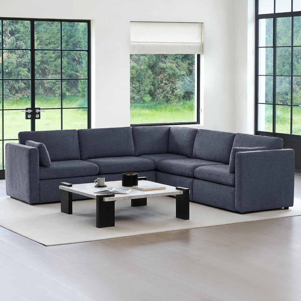 CHITA Oversized Modular Sectional Fabric Sofa Set, FSC Certified Extra Large 5 Seat V Shaped Cloud Couch for Living Room, 106 inch Width, 4 Seater and 1 Middle Corner, Blue