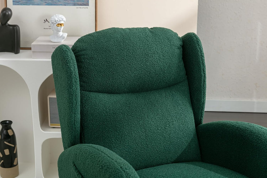 Nursery Glider Chair - Wingback Teddy Upholstered Rocking Chair with High Backrest, Ergonomic Rocker Chair for Breastfeeding & Baby Room, Modern Accent Armchair for Living Room & Bedroom, Green
