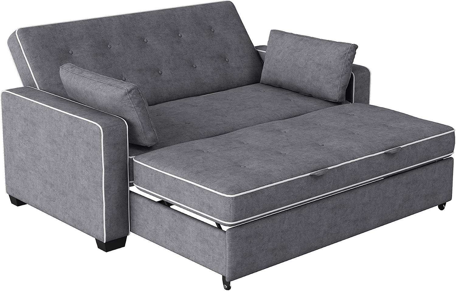 Serta Ainsley 72.6' Convertible Sleeper Sofa, Queen Size, Dreamcoil Comfort, Soft Woven Fabric, Charcoal