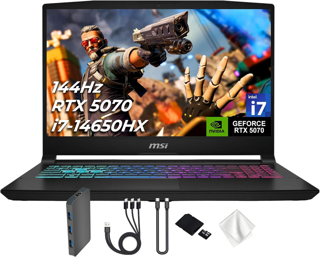 msi Katana 15.6' 165Hz QHD Gaming Laptop, NVIDIA GeForce RTX 5070 8GB, 16GB DDR5 RAM, 3TB Storage(2TB SSD & 1TB Docking Station), Intel Core i7-14650HX, 4 Zone RGB Backlit Keyboard, Windows 11, Black