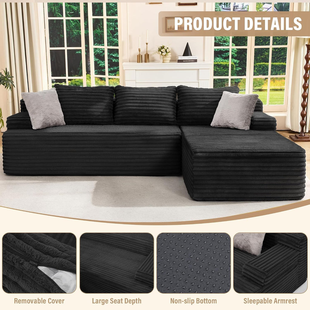 Hobestluk Modular Sectional Sofa Couches L-Shape Couch 3 Seat Modular Sofa Memory Foam Sectional Couches for Living Room, Cloud Couch with Oversized Chaise (96' Right Facing Chaise)