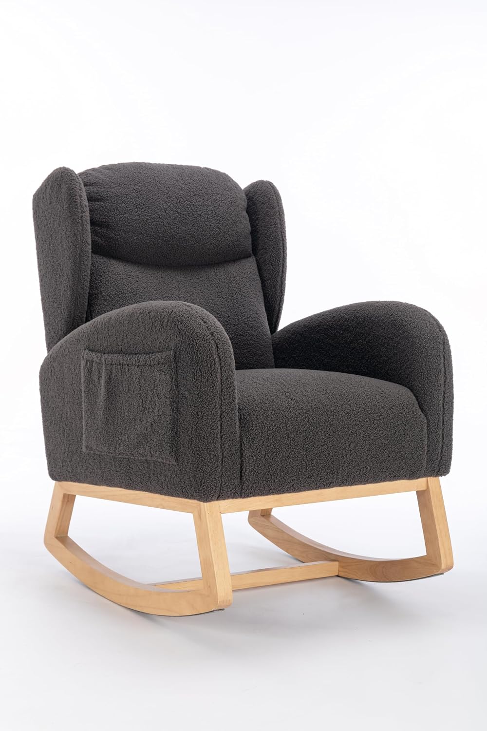 Nursery Glider Chair - Wingback Teddy Upholstered Rocking Chair with High Backrest, Ergonomic Rocker Chair for Breastfeeding & Baby Room, Modern Accent Armchair for Living Room & Bedroom, Gray