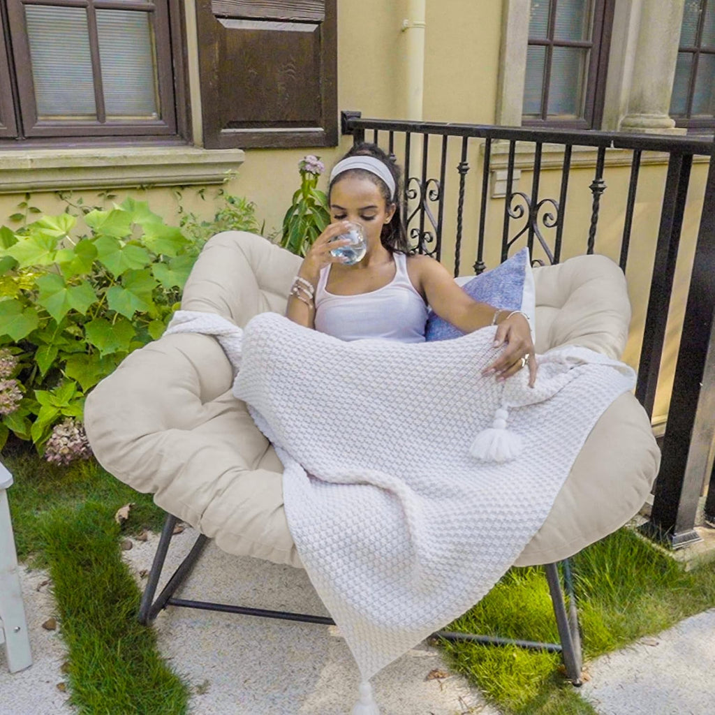 Rocking Papasan Chair, Oversized Outdoor Rocking Chair Rattan Rocking Chair with Deep Seat Thick Cushion, Patio Rocking Chair for Indoor/Porch/Garden (Beige & Black), Spring, 2026