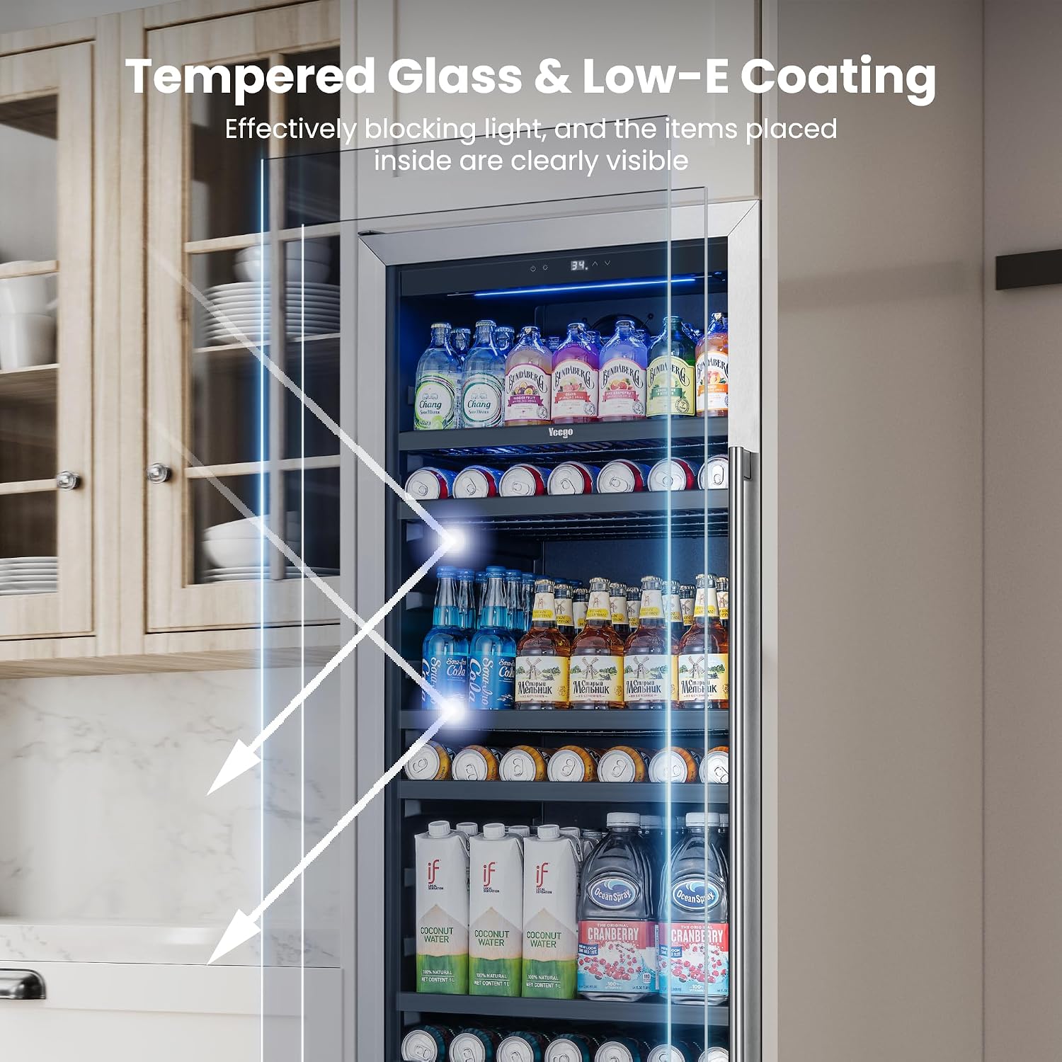 Beverage Refrigerator 24 inch -378 Cans Capacity Beverage Cooler, Upgraded Beverage Refrigerator Freestanding or Built-In, Drink Cooler for Soda, Water, Beer or Wine - For Kitchen, Bar or Office