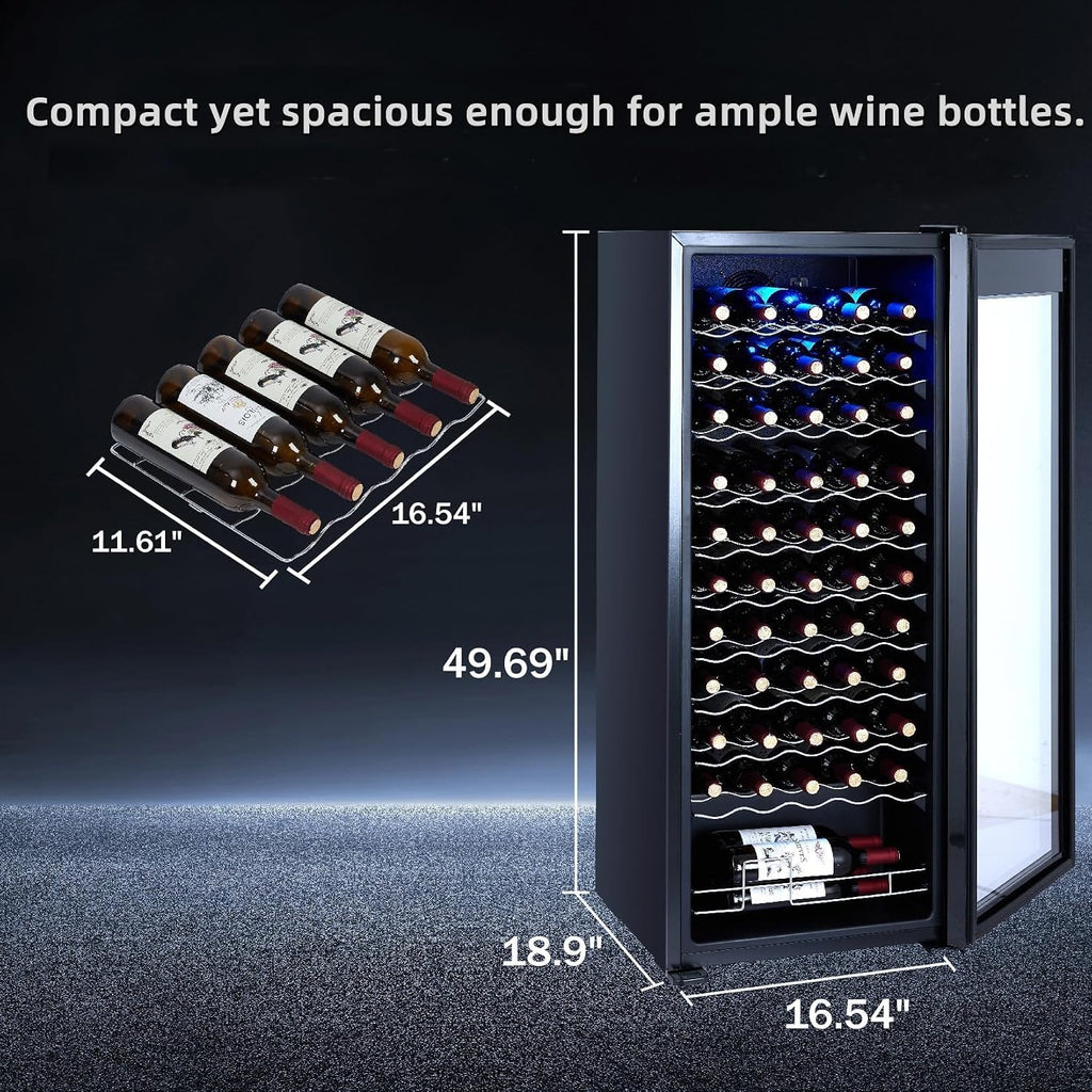 GarveeHome Wine Cooler, 46 Bottle Freestanding or Built-in Metal Design, Wine Fridge, Single Zone Dual Temperature Wine Fridge for Red, White and Champagne with Adjust Temperature, Black