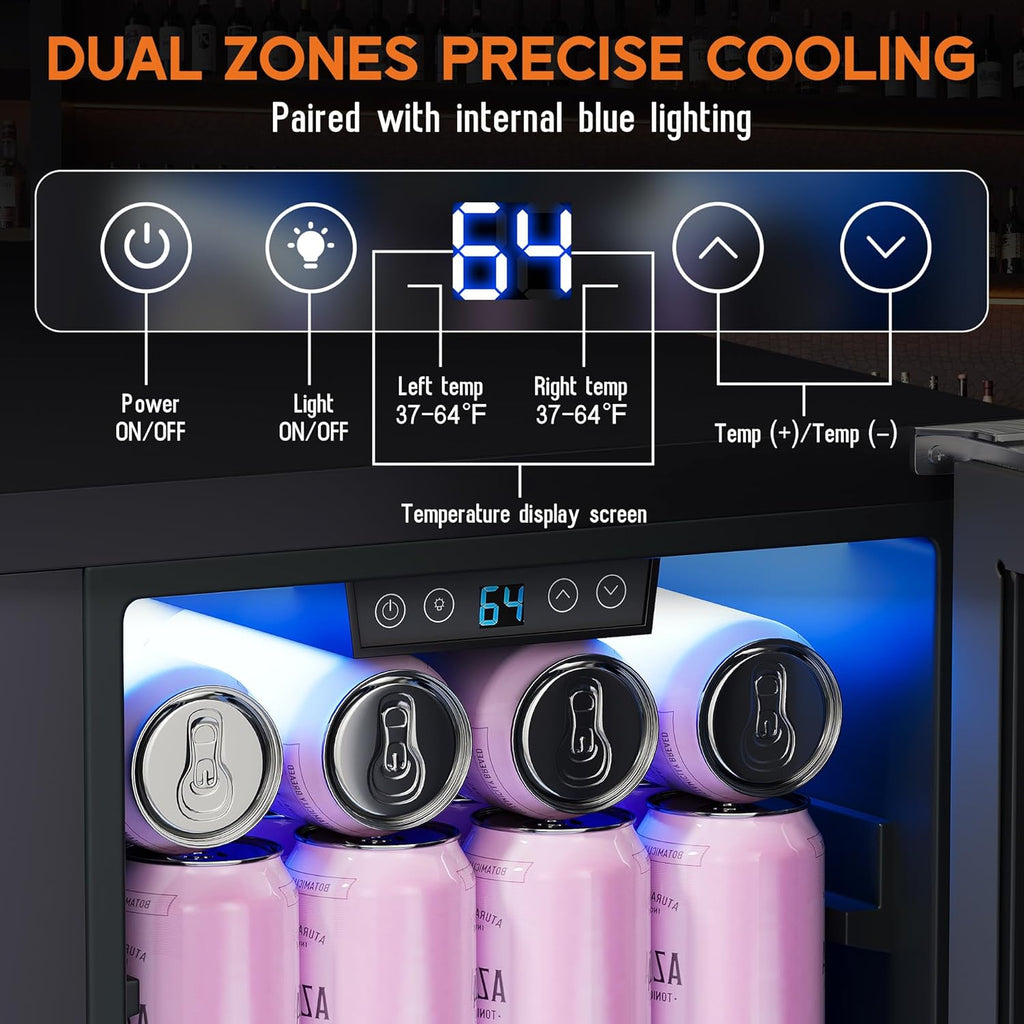 Albott 30 Inch Wine and Beverage Refrigerator, 37–64℉ Dual Zone Wine Cooler with Digital Temperature Control, Built-in or Freestanding for Home or Bar, Holds 33 Bottles 100 Cans Beer, Soda, Champagne