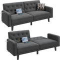 Yaheetech 63' Convertible Couch Small Futon Sofa Bed with 2 USB Ports, Reclining Backrest & Removable Armrests, Mid Century Modern Loveseat for Living Room, Apartment, Office, Dark Gray