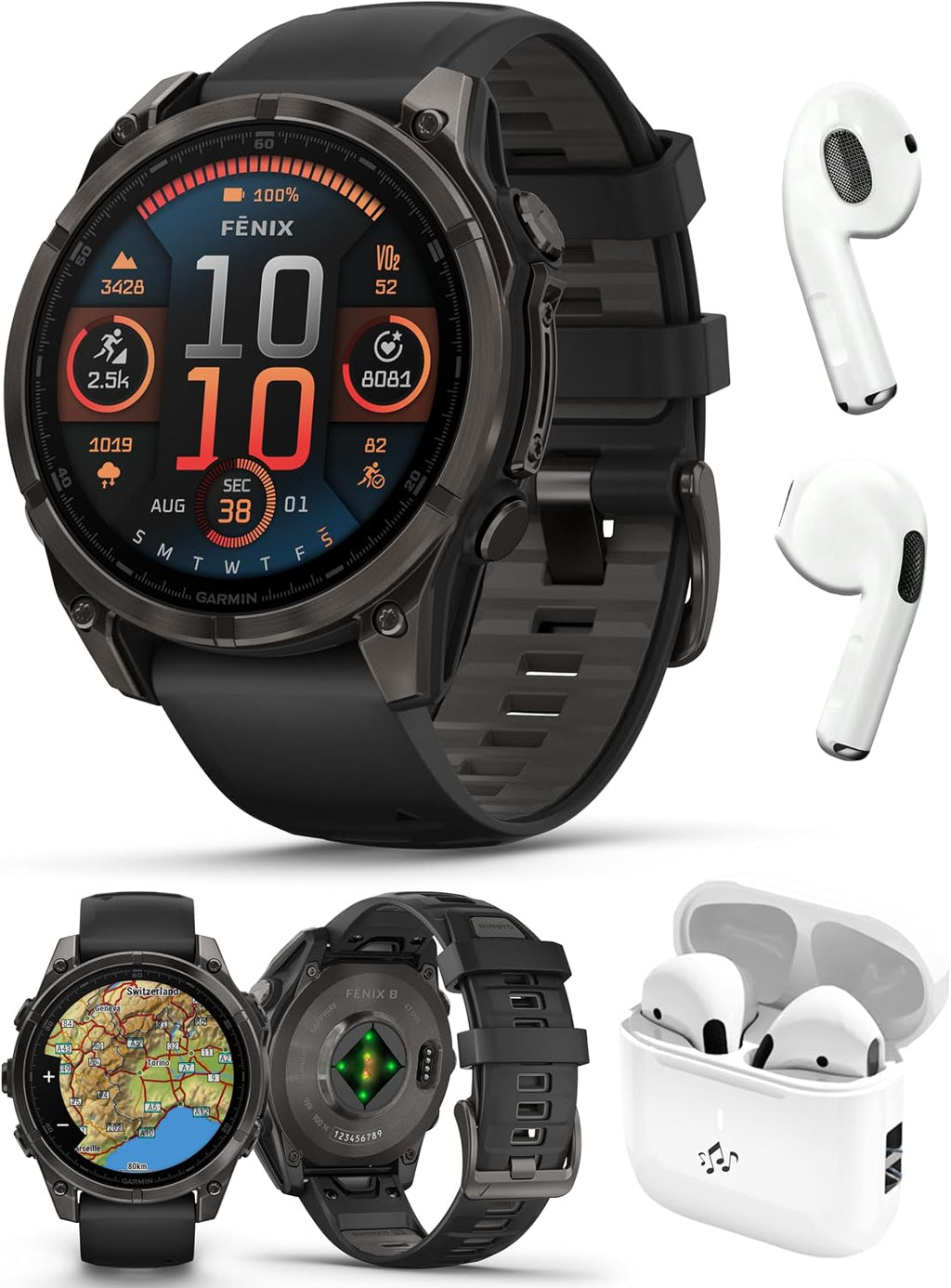 PlayBetter Garmin Fenix 8 AMOLED Sapphire (47mm, Carbon Gray DLC Titanium) Multisport GPS Smartwatch Bundle - 1.4' Touchscreen, Built-in LED Flashlight Wireless Running Earbuds