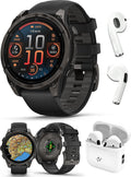 PlayBetter Garmin Fenix 8 AMOLED Sapphire (47mm, Carbon Gray DLC Titanium) Multisport GPS Smartwatch Bundle - 1.4' Touchscreen, Built-in LED Flashlight Wireless Running Earbuds