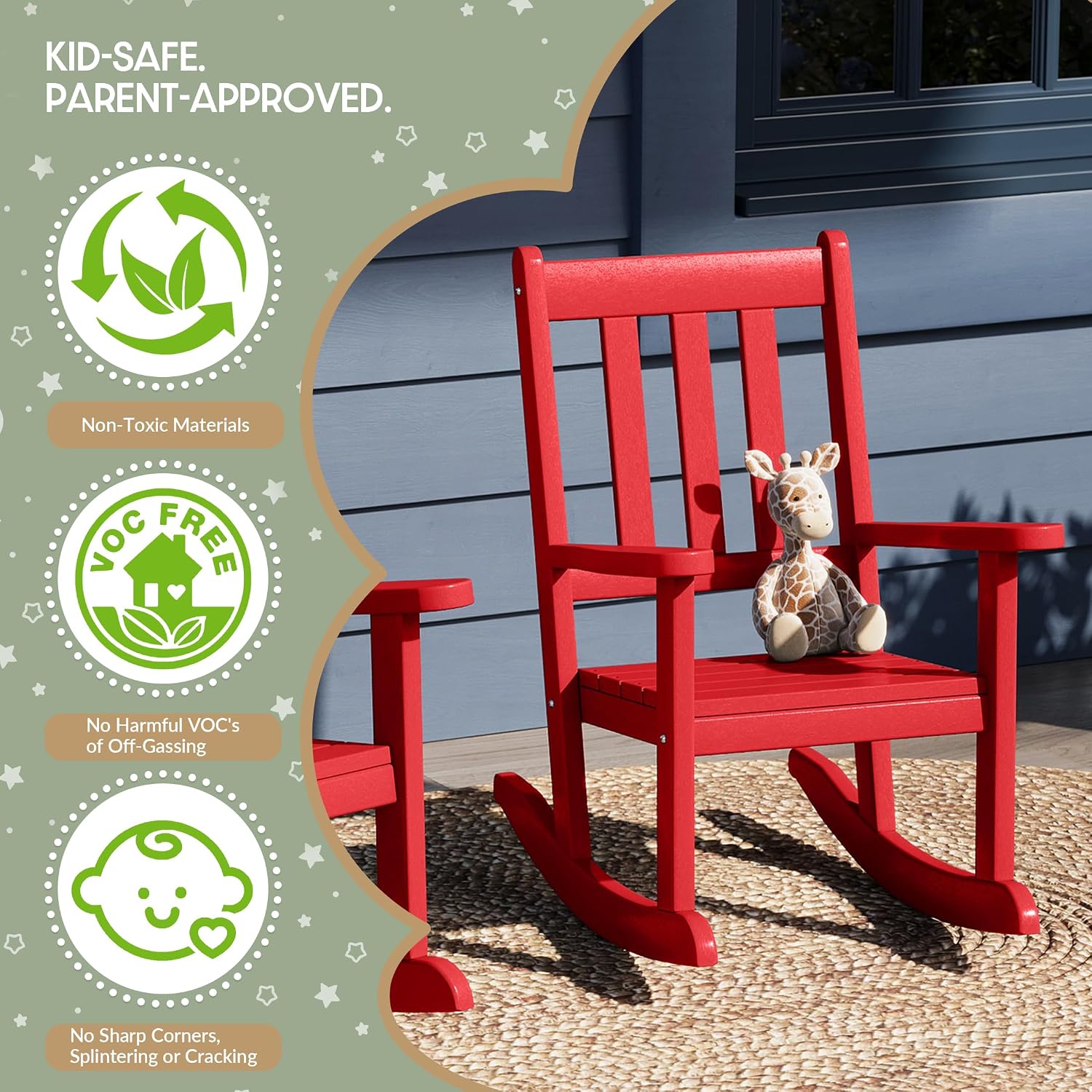 WestinTrends Malibu Outdoor HDPE Plastic Preschool Toddler Rocking Chairs (Set of 2), Red