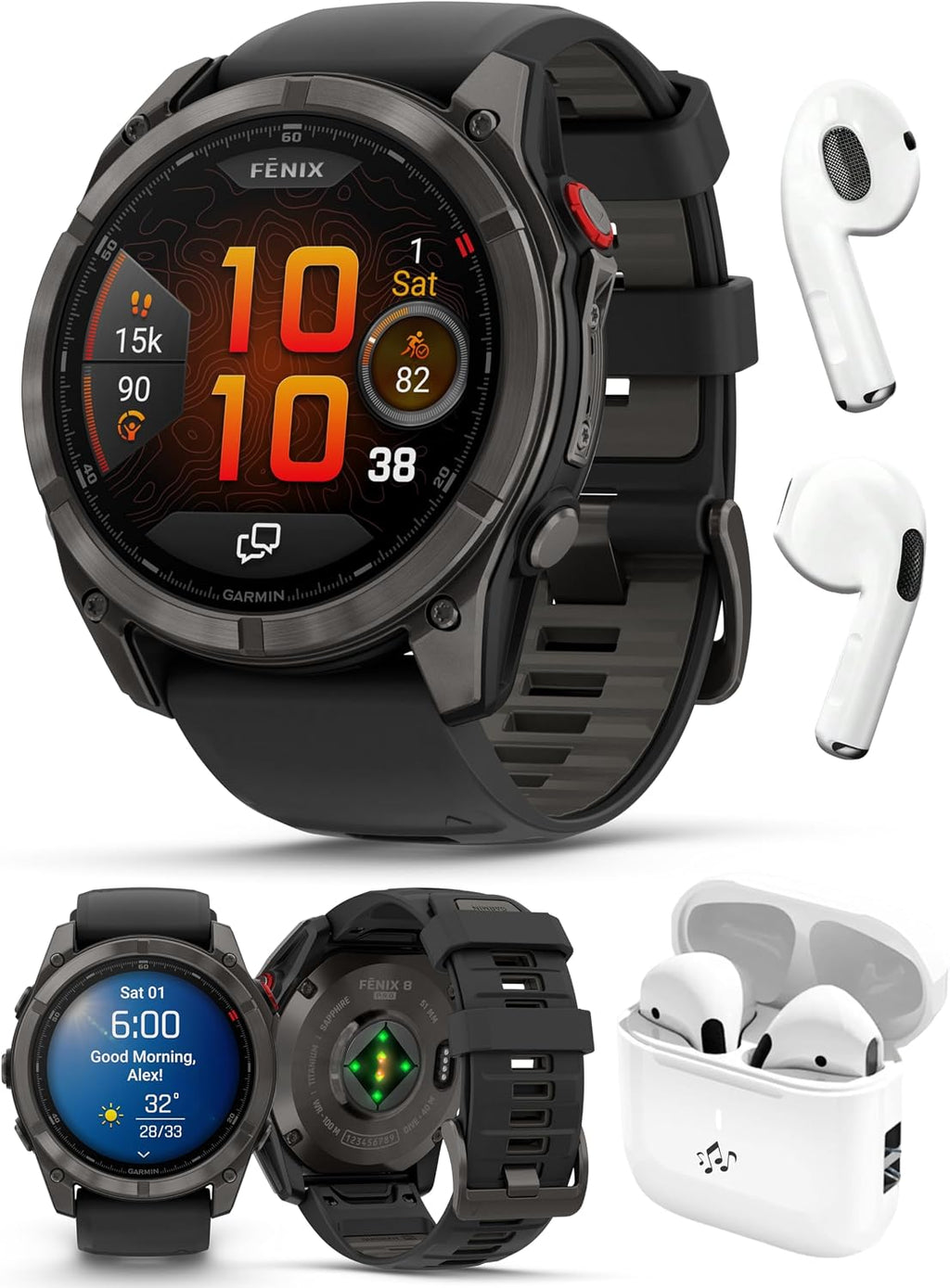 PlayBetter Garmin Fenix 8 Pro AMOLED Sapphire (51mm, Carbon Gray DLC Titanium) Multisport GPS Smartwatch Bundle - 1.4' Touchscreen, inReach Technology Wireless Running Earbuds