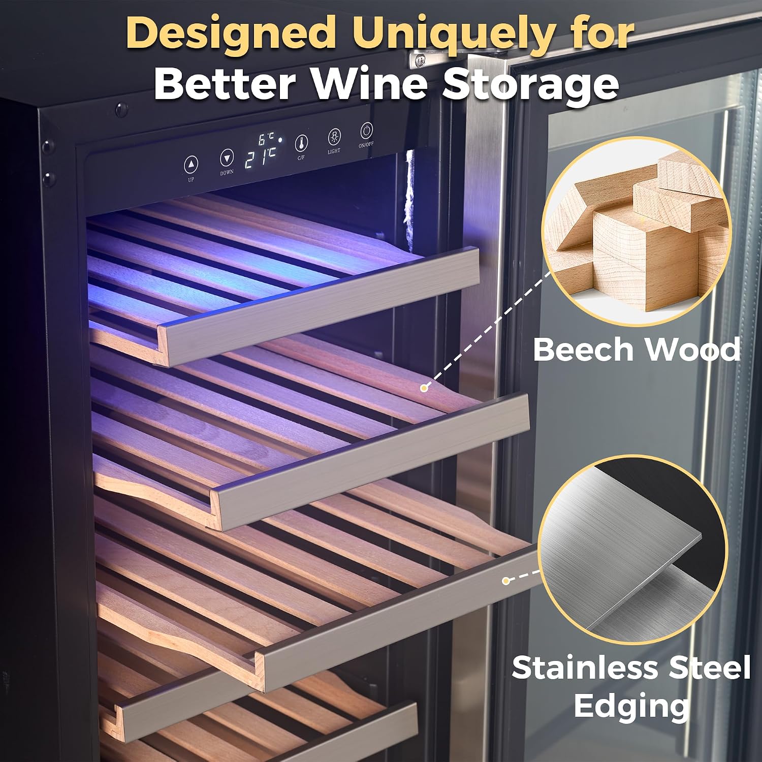 Iceblue Wine Fridge, 33 Bottles Wine Cooler Refrigerator, 41℉-72℉ Adjust Temperature Mini Fridge, Built-in Wine Refrigerator, Freestanding Beverage Refrigerator for Home, Office, Bar, Gift (Silver)