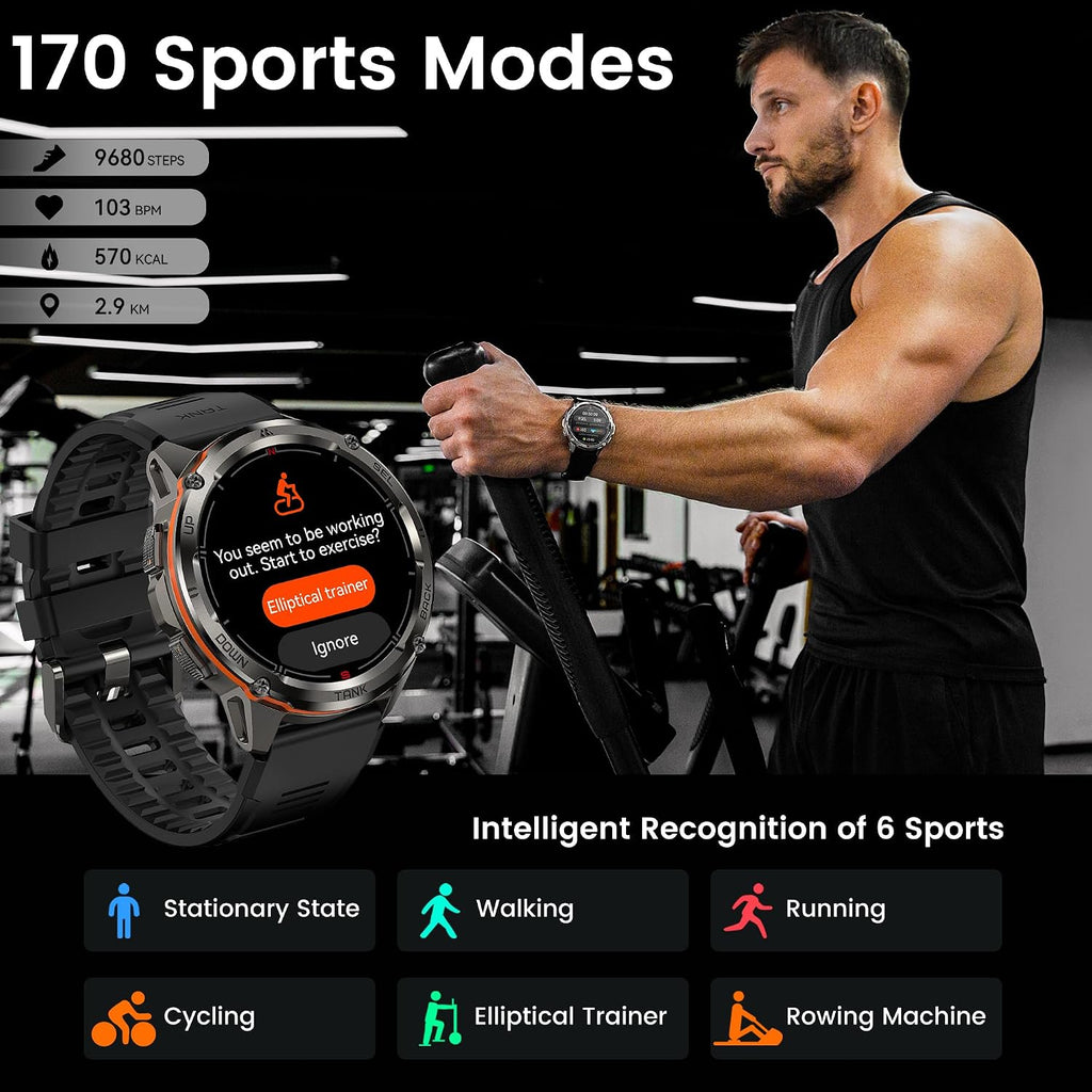 AMAZTIM GPS Smart Watch for Men, 6 Satellite Positioning, Compass, Stainless Steel Body, 50M Waterproof, 470mAh Extra-Large Battery, Answer/Make Call, 1.43' AMOLED Screen, Compatible for Android iOS