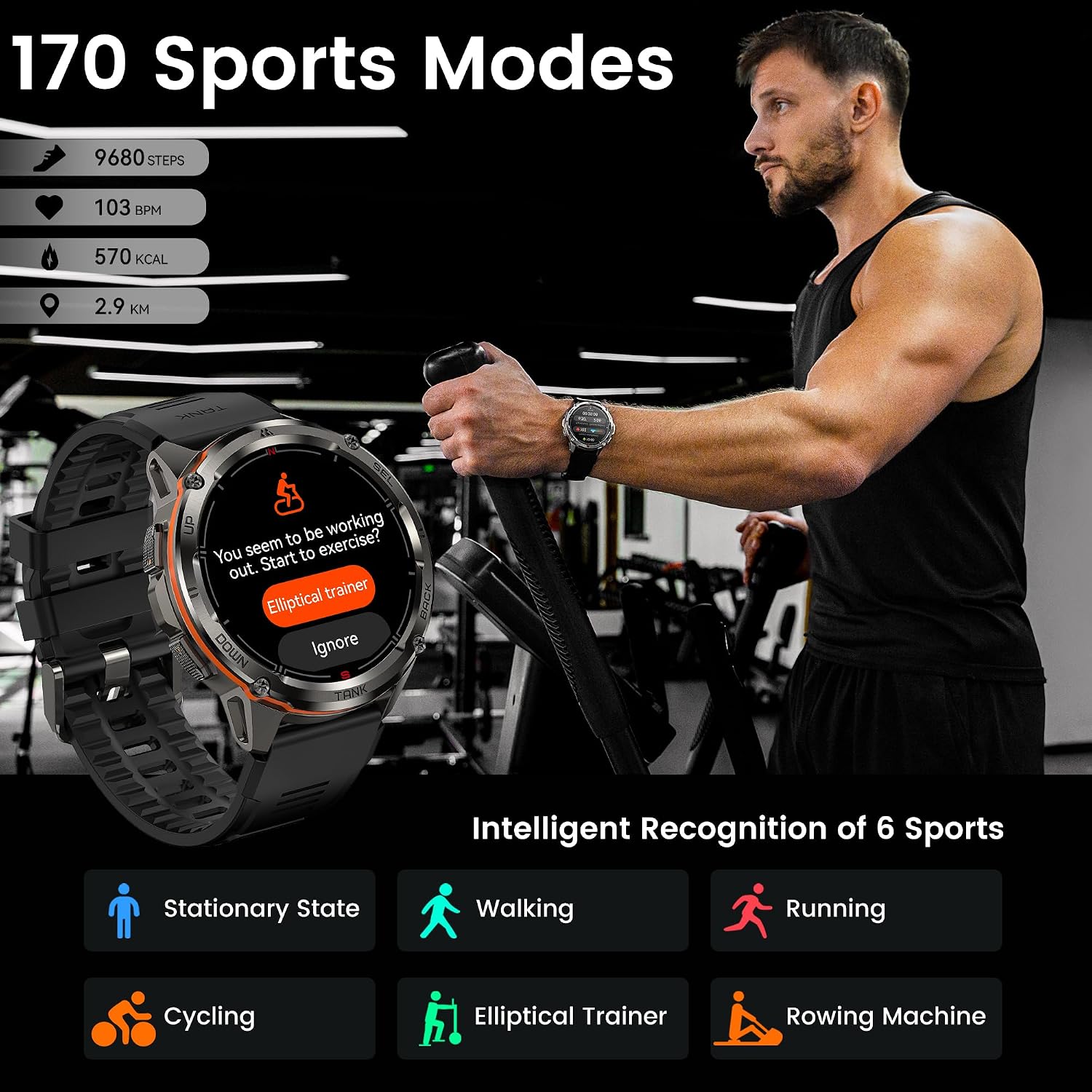AMAZTIM GPS Smart Watch for Men, 6 Satellite Positioning, Compass, Stainless Steel Body, 50M Waterproof, 470mAh Extra-Large Battery, Answer/Make Call, 1.43' AMOLED Screen, Compatible for Android iOS