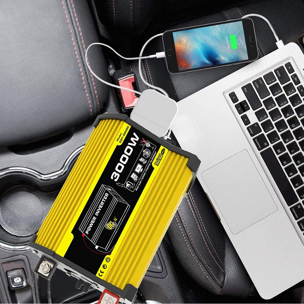 3000 Watt Solar Panel Controller and Inverter Solar Panel Kits with Adjustable Solar Panels Home Solar System Kits Fast Charge Complete Solar Panel Kits for RVs(Yellow,12V-110V)