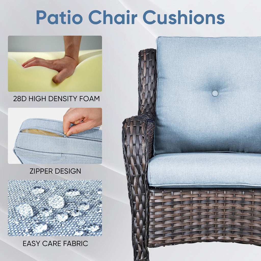 Patio Chair Cushions 5 Packs - Outside 22x24 High Back Water-Resistant Cushion with Zipper Cover for Outdoor Glider Rocking Chairs Loveseat 3-seat Couch Sofa – Baby Blue/Buckle