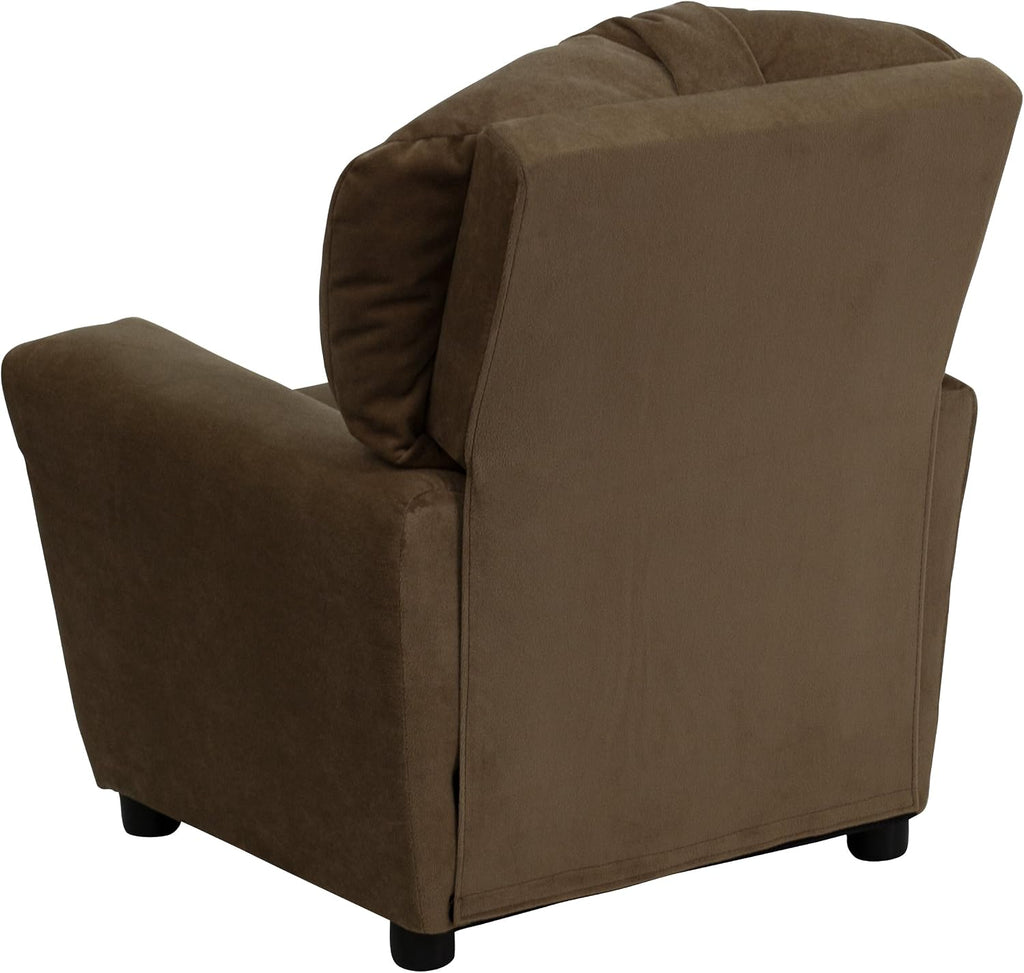 EMMA + OLIVER Brown Microfiber Kids Recliner with Cup Holder