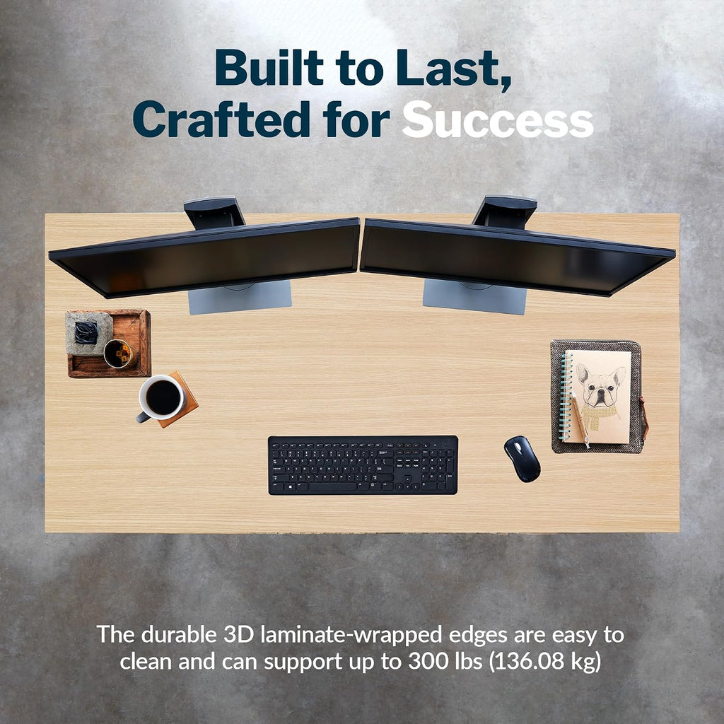 Vari 60x24 Modern Table- Large Computer Desk by Varidesk- Light Wood Study Writing Desk- Sturdy Slim Legs, Durable Laminate Finish, Heavy Duty Table, Easy Assembly