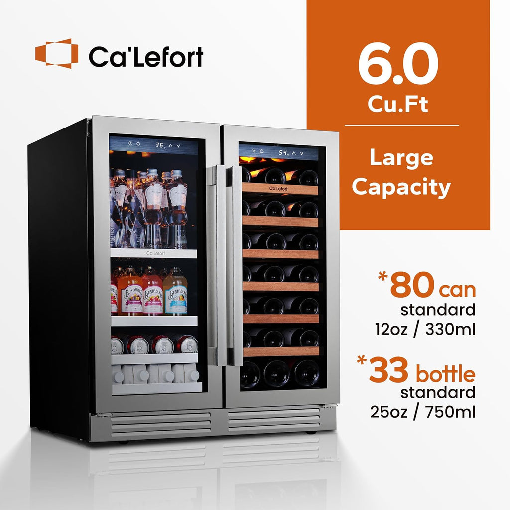 Ca'Lefort 30 Inch Panel Ready Wine and Beverage Refrigerator - 80 Can and 33 Bottle Wine Fridge Dual Zone 36-72°F Built in Cooler, 6.0 cu.ft Refrigerator Perfect for Home/Kitchen(Panels Not Included)